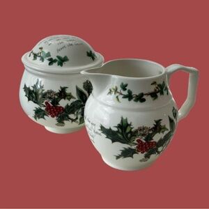 Vintage Portmeirion Holly & Ivy creamer & lidded sugar Christmas holiday festive